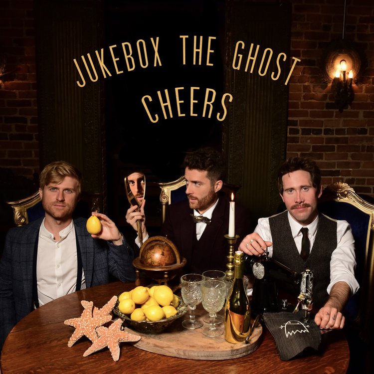 Album cover of Jukebox the Ghost - Cheers. Tommy, Ben, and Jesse are dressed for a dinner party.